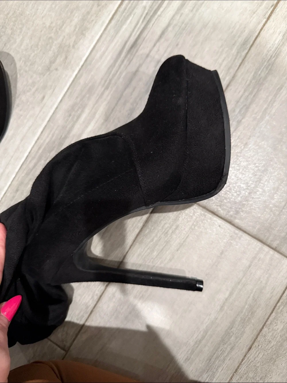 Fashion Nova Black Over-The-Knee Suede Stiletto Boots